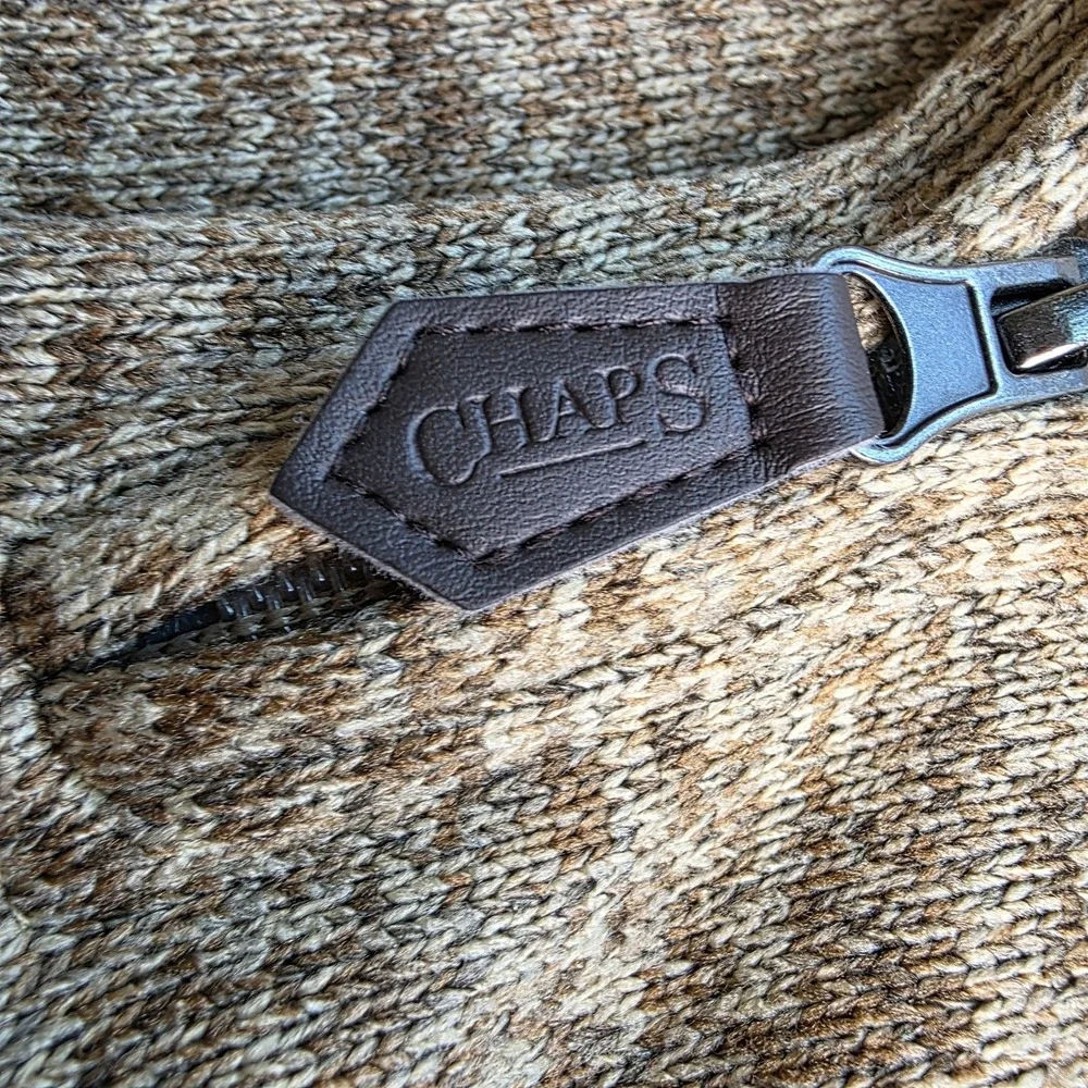 Chaps Sweater Men's M Brown 1/4 Zip Pullover Fleece Sweatshirt‎ Pockets Logo - Picture 6 of 10